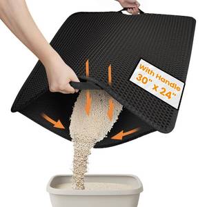 lot 1213 image: Cat Litter Mat-30X24 Large Litter BoxTrapping Mat for Kitty EVA Honeycomb Double Layer Design, Urine & Waterproof with Handle Design Easier to Clean, Washable, Black - Retail $18
