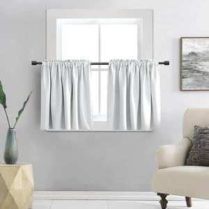 lot 1221 image: DONREN Off-White Small Window Curtain Panels Room Darkening Curtain Valances Tiers for Bathroom with Rod Pocket (42 x 24 Inch,1 Pair) - Retail $19