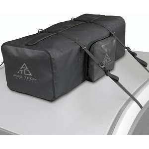lot 1229 image: Car Top Waterproof Duffle Bag For Travel  Attaches With or Without Roof Rack  120 Liters  Black - Retail $75