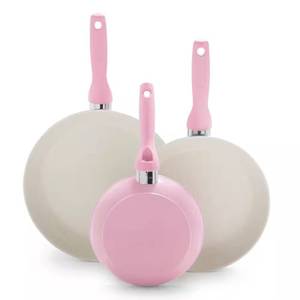 lot 3700 image: $70 Rio 3-Piece Aluminum Ceramic Nonstick Frying Pan Set - Pink