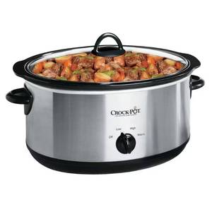 lot 3747 image: 7 Qt. Manual Stainless Steel Slow Cooker with Glass Lid