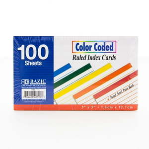lot 10557 image: BAZIC Ruled Color-Coded Index Cards, 3 x 5 Inch, 100 Count, 4 Packs