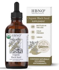lot 10562 image: HBNO Organic Black Seed Oil, 4 fl oz