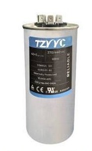 lot 10586 image: 405 MFD 370V or 440V Dual Run Start Round AC Capacitor