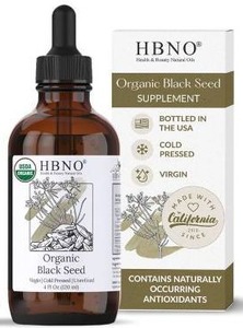 lot 10606 image: HBNO Organic Black Seed Oil Supplement 4oz Dropper Bottle