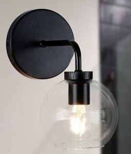 lot 10632 image: Black Wall Sconce Light with Clear Glass Globe Shade