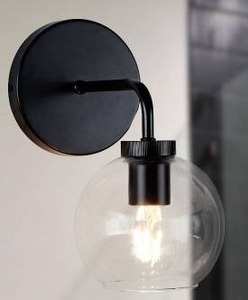 lot 10638 image: Black Wall Sconce Light with Clear Glass Globe Shade