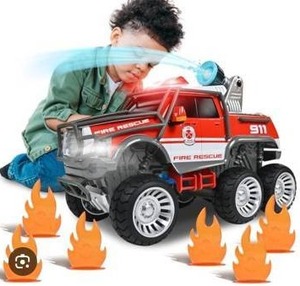 lot 10651 image: Fire Rescue Truck Toy with Water Spray Feature
