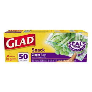 lot 10655 image: Glad Zipper Food Storage Snack Bags, 50 Count, Pack of 2