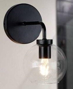 lot 10664 image: Black Wall Sconce Light with Clear Glass Globe Shade