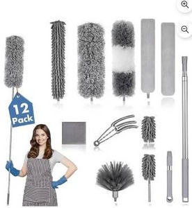 lot 10702 image: Duster Cleaning Kit with Extendable Handle, Gray