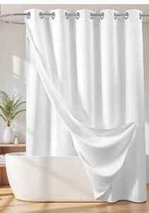 lot 10712 image: White Waffle Weave Shower Curtain with Grommets