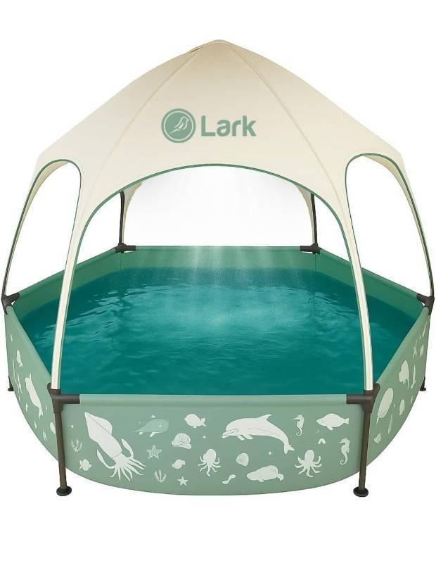 lot 9396 image: Lark 8 x 20 Metal Frame Pool with Canopy - UV Resistant Sunshade Canopy, Sprinkler Shower with Adjustable Mist Settings, Easy Installation - Perfect Canopy Pool for Summer Fun