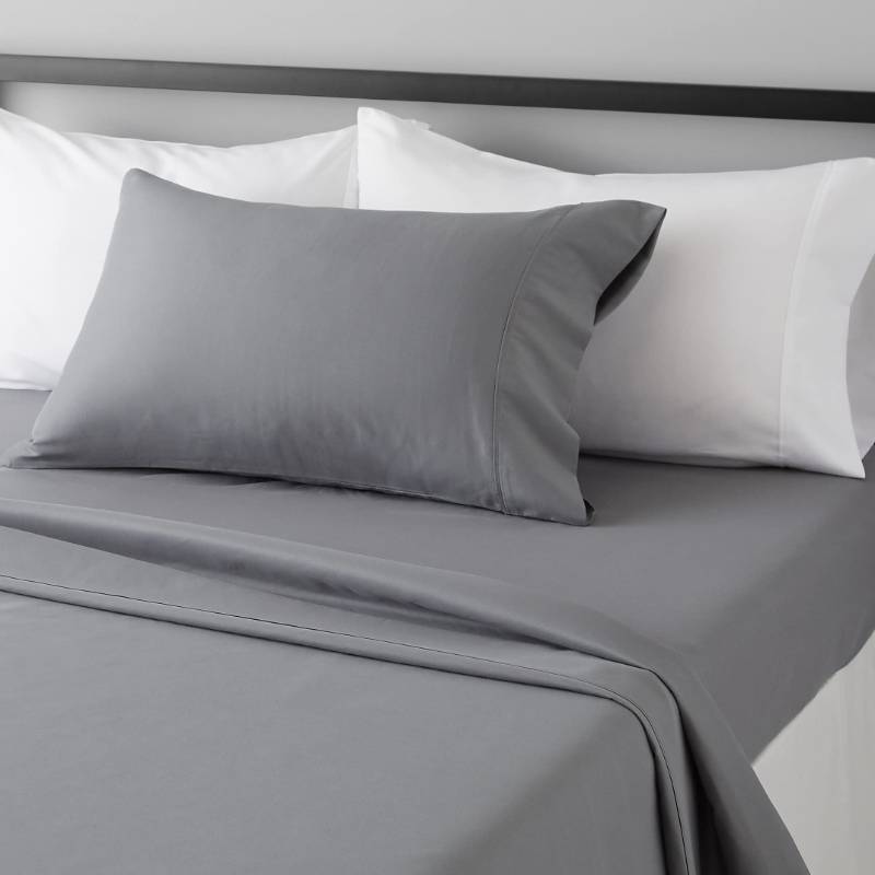 lot 6079 image: Amazon Basics Lightweight Super Soft Easy Care Wrinkle-Free Breathable Brushed Microfiber 3-Piece Bed Sheet Set with 14-Inch Deep Pockets, Twin, Dark Gray, Solid