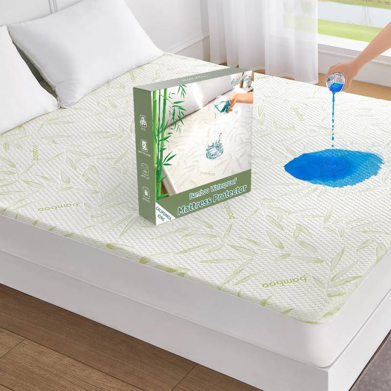 lot 6601 image: California King Mattress Protector Waterproof Mattress Pad Washable Bamboo Rayon Mattress Cover Breathable Noiseless Bed Protector 5 - 21 Elastic Fitted Deep Pocket