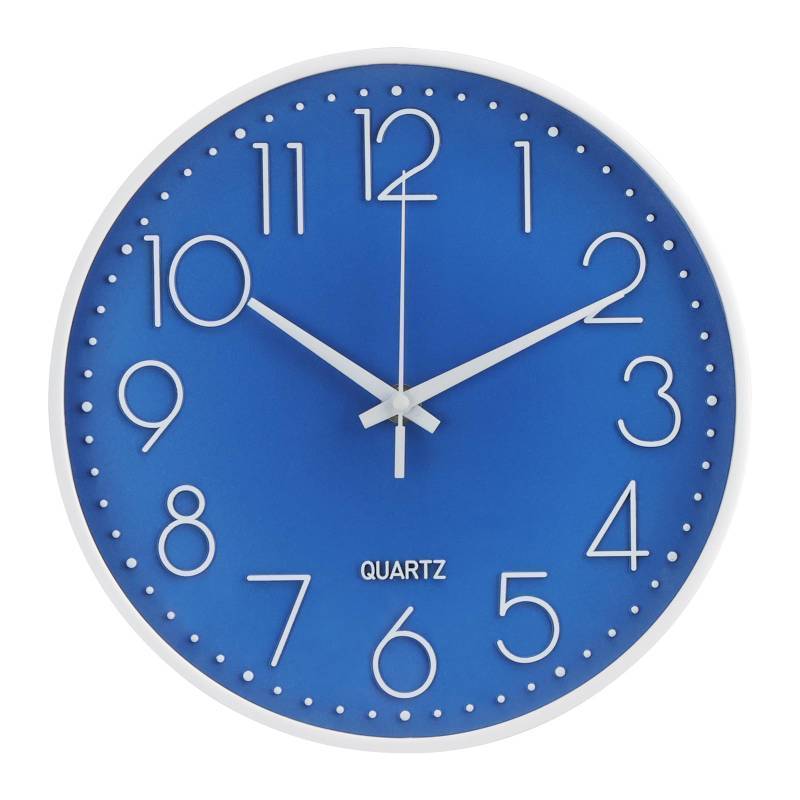 lot 9778 image: bakbrand Wall Clock Non-Ticking Silent Modern Simple Style Round Decor Clock Stereoscopic Dial Quartz Wall Clocks for HomeOfficeSchoolLiving RoomBedroomKitchen (Dark Blue, 8inch)