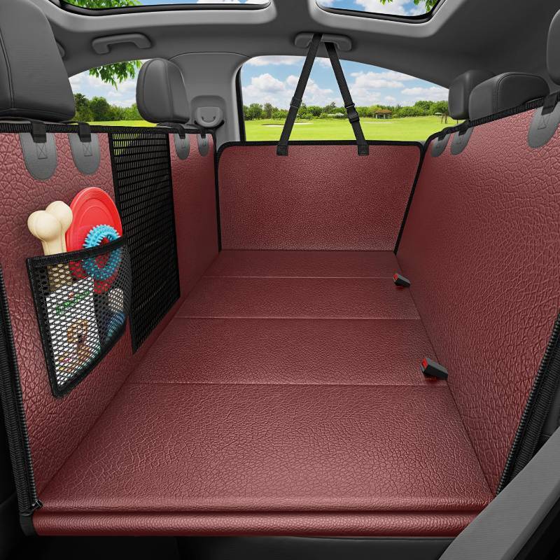 lot 2421 image: URPOWER PU Leather Backseat Extender for Dogs, Hard Bottom Dog Car Seat Cover for Back Seat, Waterproof Dog Car Hammock Anti-Scratch Pet Rear Seat Protector Travel Bed for Car and SUV