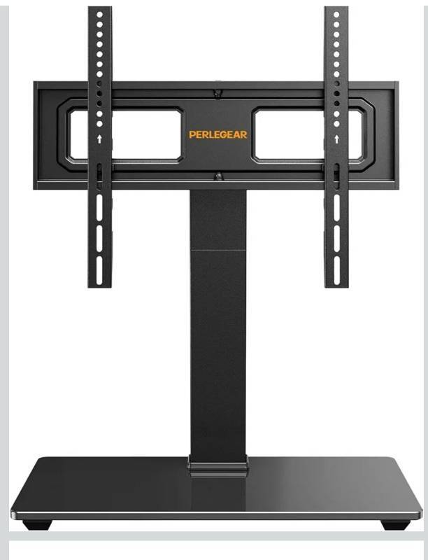 lot 1499 image: Perlegear Universal Swivel TV Stand Base for 32-70 inch TVs, Height Adjustable Table Top TV Stand Mount with Tilt, Tempered Glass Base, Holds up to 88 lbs