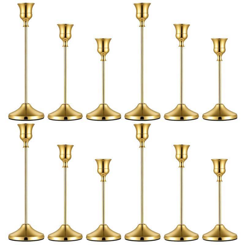 lot 1664 image: 12 PCS Gold Metal Taper Candle Holders, Candlestick Holders, 7cm Diameter Taper Candle Holder Bulk for Table Centerpieces Candlesticks for Wedding Christmas Home Party Table Decor-231916cm