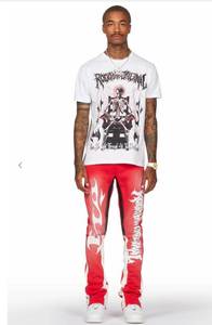 lot 7111 image: deathrow whitered t-shirtstacked flare pant set Medium