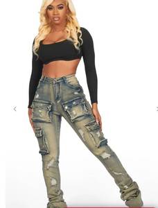 lot 7116 image: noor tinted dark wash cargo super stacked jean Small