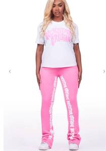 lot 7118 image: monique whitebubblegum pink t-shirt trackset Medium