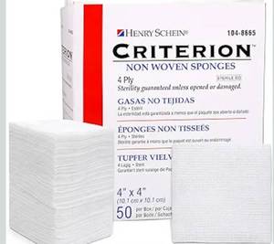 lot 7148 image: 3 Packs Henry Schein Criterion 4x4 Non-Woven Sponge- RayonPolyester Blend, 4-Ply, Sterile- 50PK
