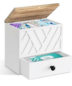 lot 7170 image: Tampon Holder for Bathroom Decor, Feminine Product Organizer with Lid and Drawer, Shark Week Tampon Storage, Wood Pad and Tampon Organizer for Toilet Organizer, Bathroom Accessories Box for Girl Stuff