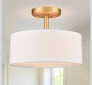 lot 7171 image: Modern Light Fixture Ceiling Mount Flush Mount Drum Ceiling Light Fixture 3 Light Gold Semi Flush Mount Ceiling Light for Hallway Bedroom Entryway Foyer Office