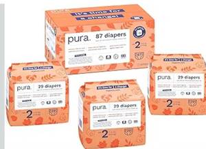 lot 7174 image: Pura Hypoallergenic Diapers, Size 2 (7-13 lbs) Totally Chlorine Free, Wetness Indicator, Suitable for Sensitive Skin, Soft Organic Cotton, Overnight, 3 Packs of 29 (87 Baby Diapers)
