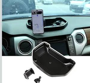 lot 7178 image: LLKUANG Black ABS Car Center Console Dash Table Storage Tray Fit for Toyota Tundra 2014-2021 Instrument Organizer 360° Rotating Phone Holder Cradle Accessories (with Mobile Phone Holder)