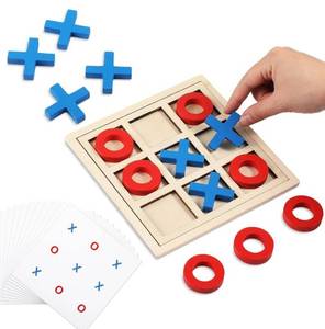 lot 7184 image: Jumbo Wooden Tic Tac Toe Game Dementia Activities for Alzheimers Seniors with Matching and Puzzle Templates XO Chess Board Game for Elderly Engaging Table Decor(Blue, Red)