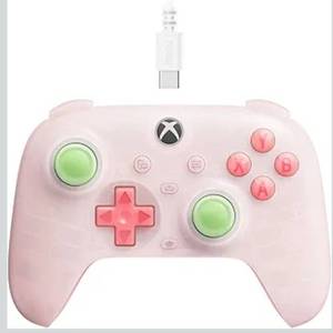 lot 7186 image: 8BitDo Ultimate Mini Wired Controller for Xbox with RGB Lighting Fire Ring, Hall Effect Joysticks and Triggers, for Xbox Series XS, Xbox One, Windows 1011 - Officially Licensed (Translucent Pink)