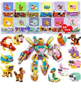 lot 7189 image: JUNQIU 24 Pack Valentines Day Cards For Kids School, Animal Building Blocks Valentine For Class, Valentines Day Gifts For Kids Classroom Bulk, Class Gifts Exchange For Boys Girls