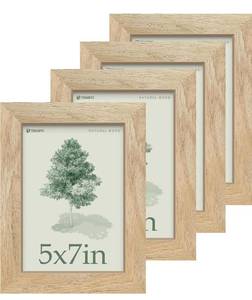 lot 7190 image: 5x7 Picture Frame 4 Pack, Natural Solid Wood Photo Frame, HD Tempered Glass, Table Display or Wall Hanging