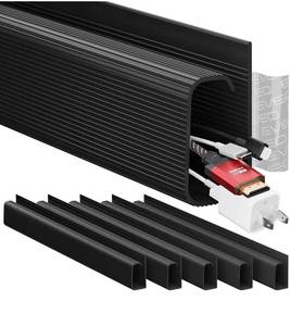 lot 7193 image: EVEO Cable Management 96 J Channel- 6 Pack Cord Cover- Cable Raceway- Cable Management Under Desk with Adhesive Stripe Built-in 6 X 16in- Easy to Install Desk Cord Organizer- Cable Raceway, Black