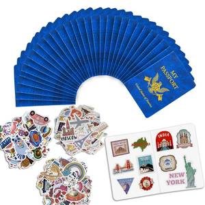 lot 7195 image: Llamau 30 Pcs Blank Passport Notebook 300pcs Travel Journal Stickers Fake Passport for Kids 5.5x 3.9Inch Blue Passport Book for School Theme Party World Travel Pretend Activity Party Favors