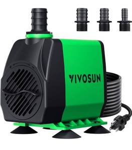 lot 7199 image: VIVOSUN 800GPH Submersible Pump(3000LH, 24W), Ultra Quiet Water Fountain Pump with 10ft. High Lift with 6.5ft. Power Cord, 3 Nozzles for Fish Tank, Pond, Aquarium, Statuary, Hydroponics Green