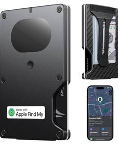 lot 7203 image: Wallet for Men, Slim Minimalist Wallet Card Holder with Location Tracking, Build in Airtag Chip Compatible with Apple Find My, RFID-Blocking Smart Air Wallet with Money Clip (Black Carbon Fiber)