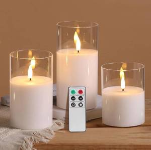 lot 7208 image: Eywamage Clear Glass Flameless Candles with Remote Timer, Flickering Battery LED Pillar Candles Set of 3