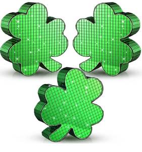 lot 7210 image: 3 Pcs St. Patricks Day Table Decor Disco Shamrock Tabletop Decorations 4.7 Glitter Shamrock Shaped Decor Disco Mirror Clover Table Centerpiece for St. Patricks Day Home Decorations