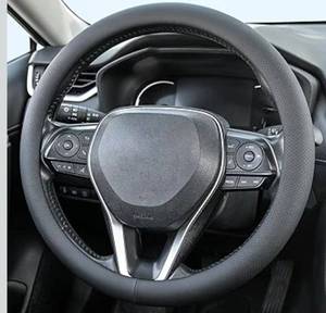 lot 7211 image: Nappa Leather Steering Wheel Cover, Universal 14.5-15 Inch Non-Slip Breathable Steering Wheel Cover for Cars, Black