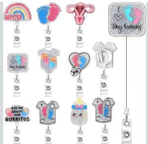 lot 7213 image: 9 Pcs Nurse Badge Reels Bling Glitter Scrub Life Retractable ID Badge Holder with Alligator Clip Cute Nursing Name Tag for Nurses, Doctors, Medical Office Workers Uniform Accessories Gifts(Newborn)