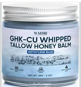 lot 7217 image: Ghk-Cu Whipped Tallow Honey Balm, Ghk-Cu Peptide Cream with Methylene Blue, Contains Manuka Honey and Grass-Fed Beef Tallow, Repair Skin Barrier, Nourish Dry Skin, 2 Oz (1 PCS)