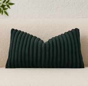 lot 7223 image: Kevin Textile Soft Plush 12x20 Inch Lumbar Pillow Cover 1 Pack, Luxury Fluffy Faux Fur Striped Flannel Rectangle Cushion Case for Couch Sofa Chair Bed Home Decor, Dark Green