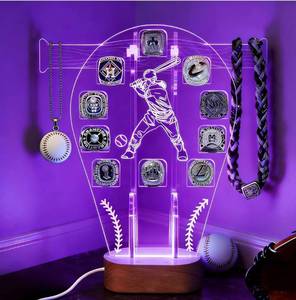 lot 7232 image: Loscarol Championship Ring Display Case, 10 Slots Baseball Ring Holder Case with LED Light, Acrylic Championship Ring Display Stand for Collection Sports Champion Rings