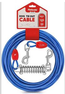 lot 7238 image: Petbobi Dog Tie-Out Cable 30ft -Heavy Duty Dog Lead Up to 120 lbs, Outdoor Leash Metal Cable with Shock Spring 360° Swivel Clips, for Yard Camping, Fit Small Medium Large Pets, Blue