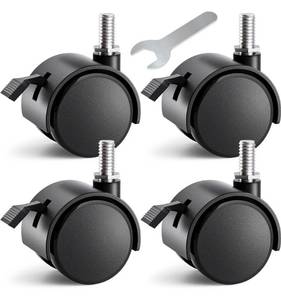 lot 7240 image: 2 Inch Threaded Stem Furniture Casters, Metric M8 Nylon Plastic Swivel Locking Casters Set of 4, for Office Chairs, Shelves, Carts, Workbenches