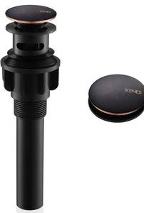lot 7244 image: KENES Oil Rubbed Bronze Pop Up Bathroom Sink Drain with Overflow, Lavatory Bathroom Vanity Sink Drain Stopper, Sink Drain Assembly with Overflow Anti Clog Pop Up Drain