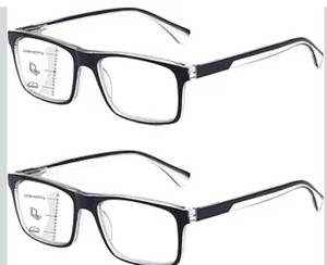lot 7246 image: Missfive 2-Pack Light Multifocus Progressive Reading Glasses Men, Blue Light Blocking Multifocal Spring Hinge Trifocal Readers No-Line Stylish Black Eyeglasses(Workspace For Near Range, 2.5)